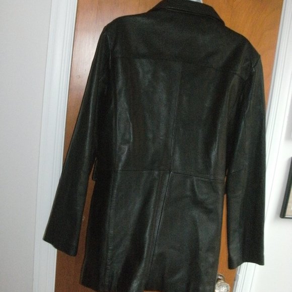 Covington Fitted Black Soft Leather Jacket Coat Full Zip Animal Print Lining ~ L - Picture 3 of 5
